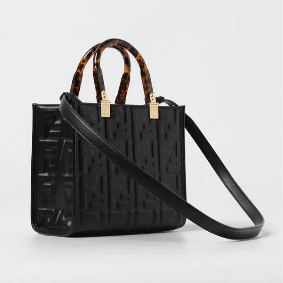 NEW Authentic Fendi Vitello Small Zucca Sunshine Tote Leather Black - Picture 3 of 13